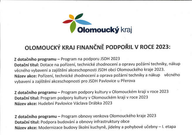 Olomoucký kraj finančně podpořil v roce 2023